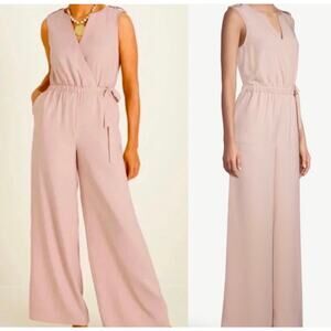 Chico's Sleeveless Crepe Tie Waist Wide Leg Jumpsuit In Pixie Pink Size 10